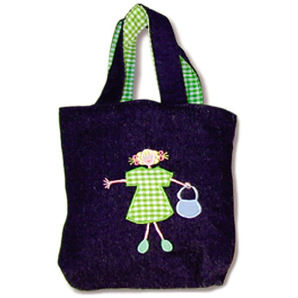 "Donkerblauw tasje met vrolijke groene details!"