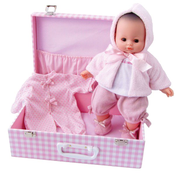 Babypop Petit Collin met roze koffer