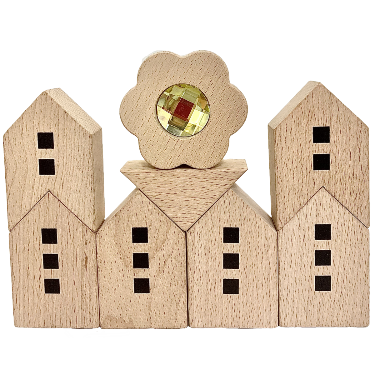 City Scape Blocks/22pc houten blokken met bloemvormige decoratie, ideaal voor fantasierijk bouwen en educatief speelgoed.