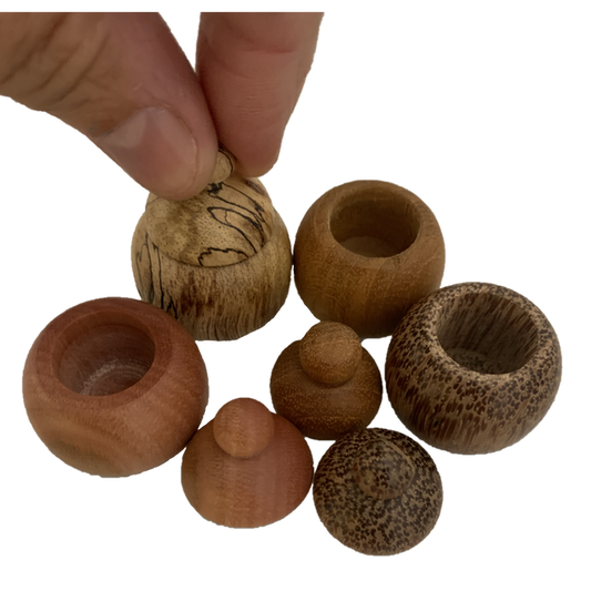 Mini WW Tooth Fairy Pots/4pc houten melktanddoosjes in verschillende houtsoorten met deksel, ideaal voor kindercadeaus of tandbewaring