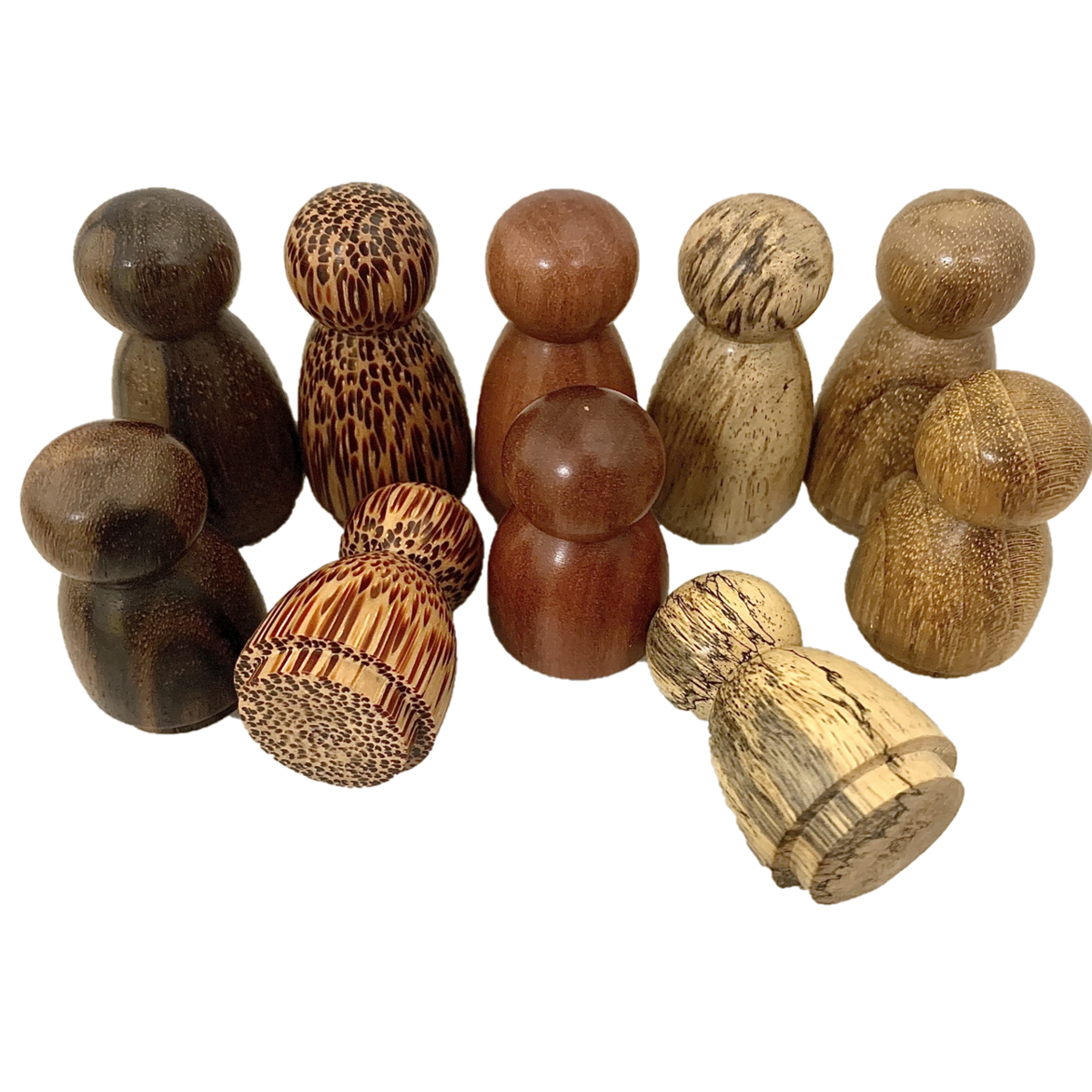 Set van 10 Mini WW Forest Folk/10pc figuren in diverse houtsoorten, perfect voor creatief spel en decoratieve toepassingen.