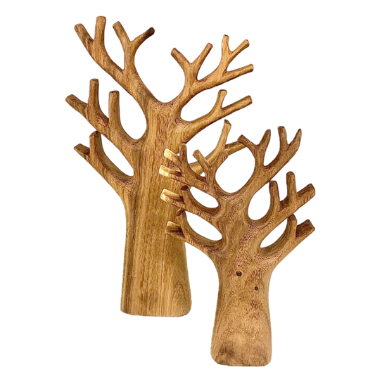 Carved Tree Set/2pc decoratieve houten boombeelden met natuurlijke afwerking, perfect voor interieurdecoratie of cadeau-ideeën.
