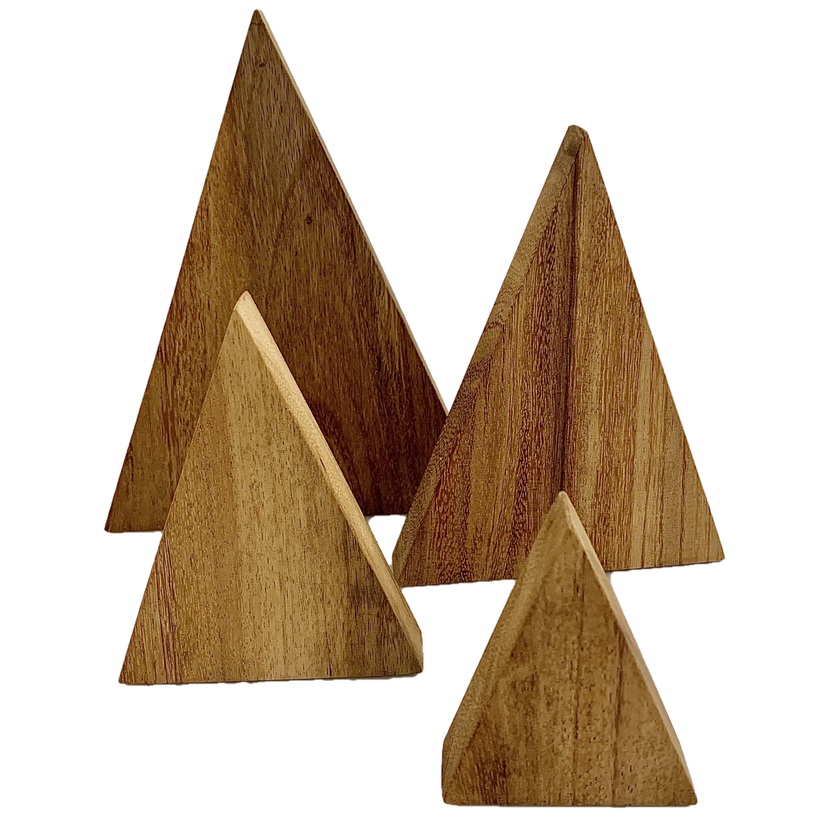 Set van 4 houten decoratieve bergen in rustieke stijl, Mountain Range Rustic/4pc, ideaal voor woondecoratie of cadeau.