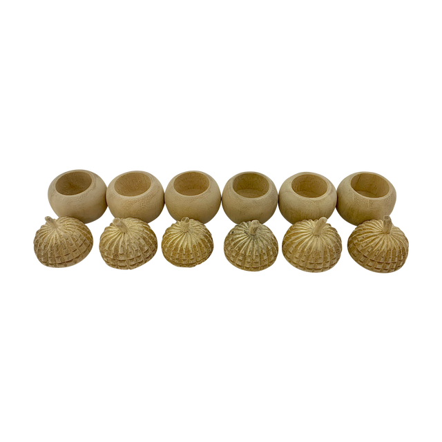 Mini Natural Acorn Pot/6pc opengeklapt met losse deksels, ideaal voor DIY decoratie of kleine opbergdoeleinden in rustieke stijl.