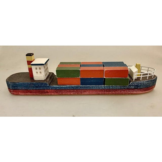 Houten Container Boat/19pc met kleurrijke blokkencontainers, ideaal als speelgoed of decoratief item in maritieme speelgoedcategorie.