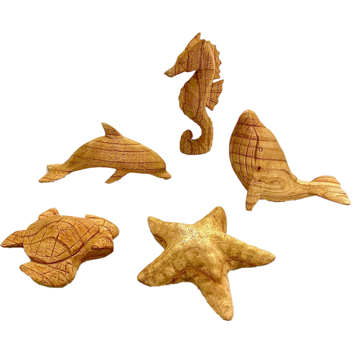 Sea Animals Hand Carved/5pc