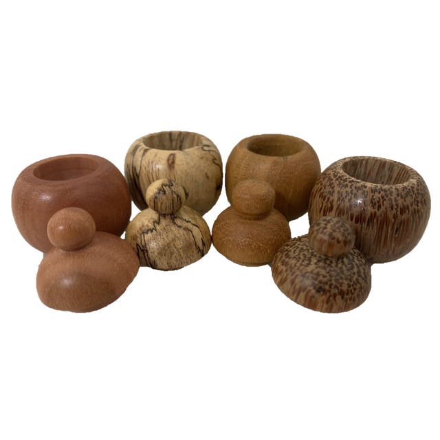Set van 4 Mini WW Tooth Fairy Pots/4pc in diverse houtkleuren, perfect als tandendoosjes voor kinderen of decoratieve opbergpotjes