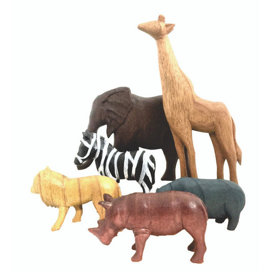 "Afrikaanse Houten Dieren Set van 6"