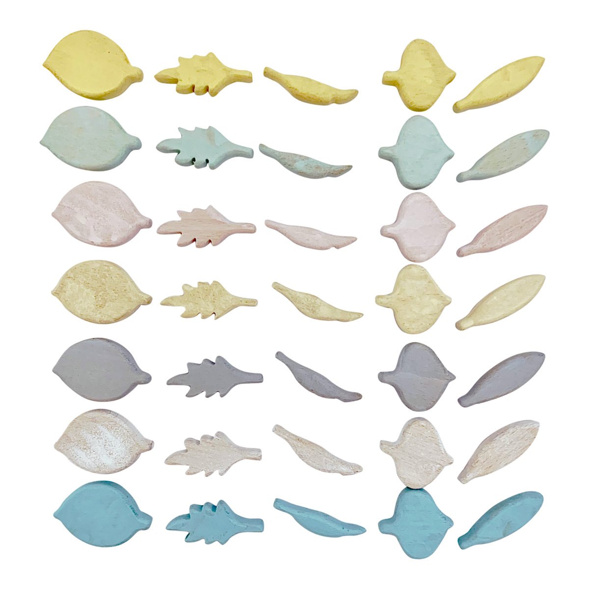 Mini Pastel Leaf Shapes/35pc in zachte kleuren zoals geel, roze, blauw en groen, ideaal voor scrapbooking en knutselprojecten