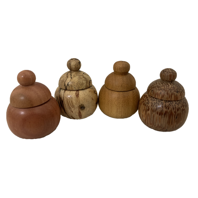 Mini WW Tooth Fairy Pots/4pc met handgemaakte houten deksels, charmante tandendoosjes voor kinderen in natuurlijke houtafwerking