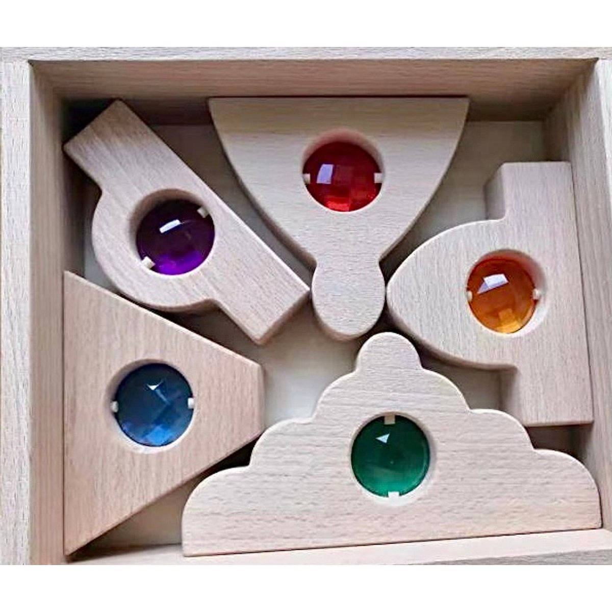 Speelse Dutch Windows/10pc houten blokken met transparante edelstenen, perfect voor fantasierijk bouwen en educatief speelgoed.