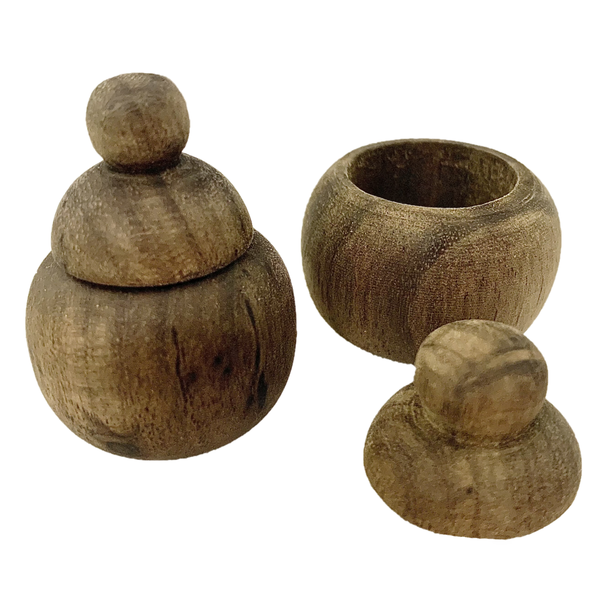Handgemaakte Mini WW Waru Pot/6pc van natuurlijk hout met deksel, ideaal voor decoratie of opslag van kleine items in huis of kantoor.