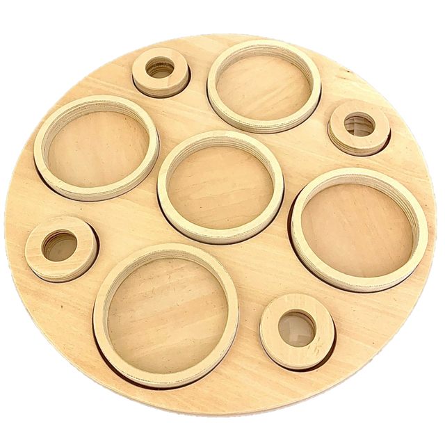 Lege ronde sensorische plank met 10 uitsparingen voor het plaatsen van verschillende materialen, perfect voor educatief gebruik en sensorische ontwikkeling.
