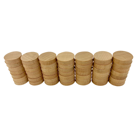 Mini Natural Concave 4cm/49pc houten schijven in natuurlijke kleur, ideaal voor knutselprojecten en educatief speelgoed.