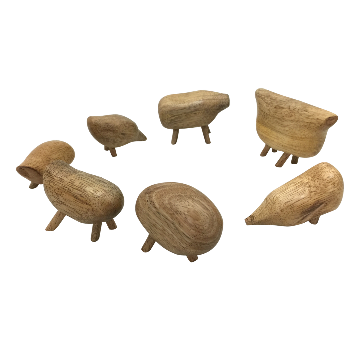 Handgemaakte houten dierenfiguren set Pebble Animals/7, decoratief speelgoed voor kinderkamer of interieuraccessoires, rustieke stijl