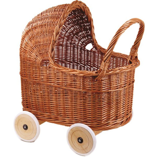 "Grote rieten poppenwagen voor avontuur!"