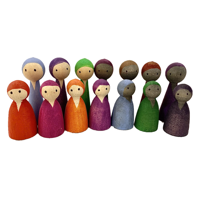 Hoodies/14pc houten figuren in regenboogkleuren, ideaal voor educatief spel of interieurdecoratie binnen de categorie houten speelgoed.