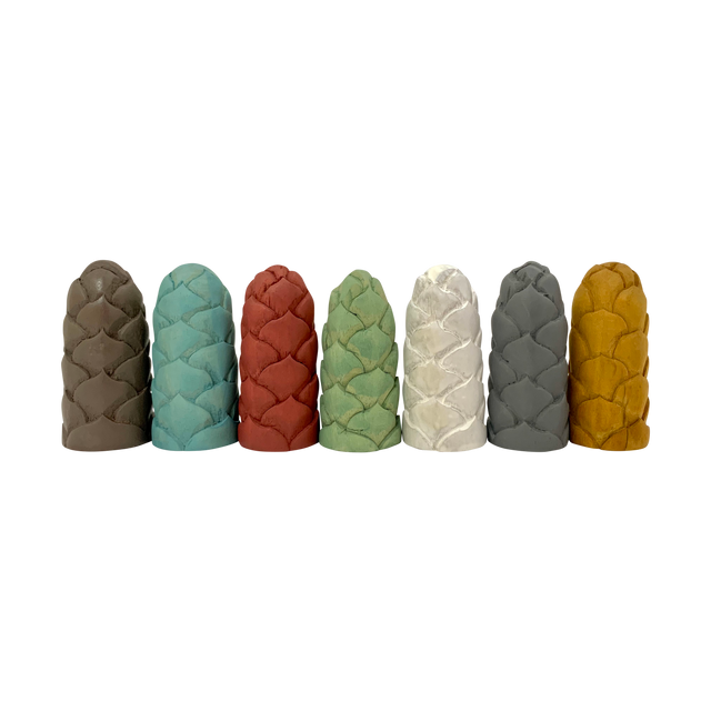Set van 7 Mini Earth Bloemknoppen Lr/7pc in natuurlijke kleuren, gemaakt van hout en siliconen, perfect voor decoratieve toepassingen.