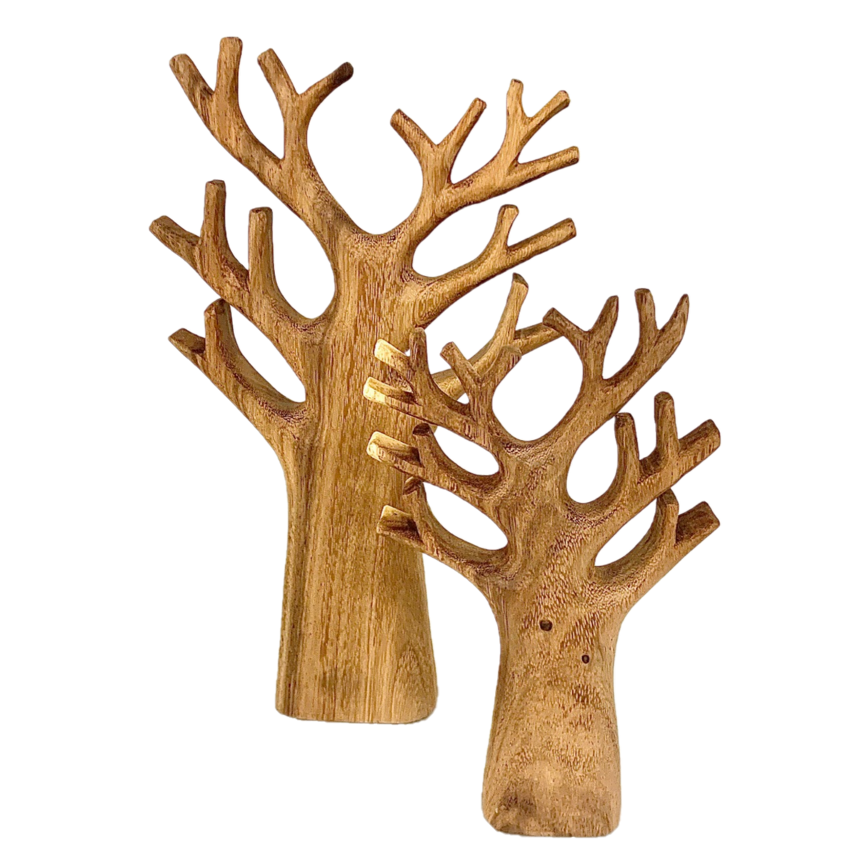 Carved Tree Set/2pc decoratieve houten boombeelden met natuurlijke afwerking, perfect voor interieurdecoratie of cadeau-ideeën.