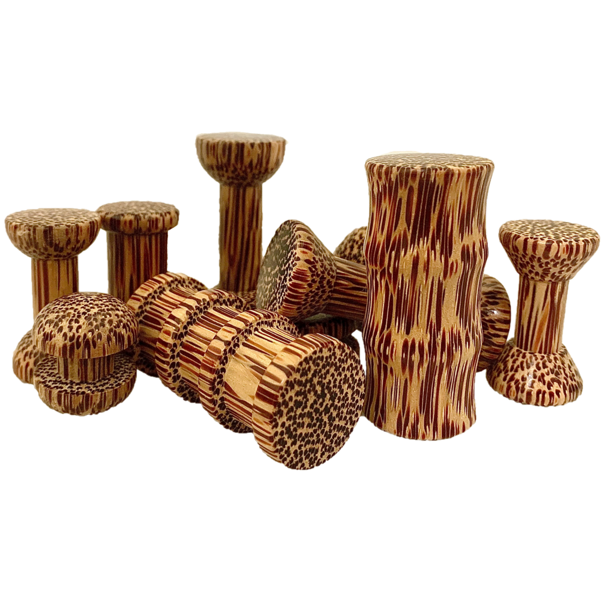 Mini WW Spool Set Coconut/10pc met unieke houtnerfstructuur, ideaal voor handwerk en decoratieve toepassingen in natuurlijke stijl.