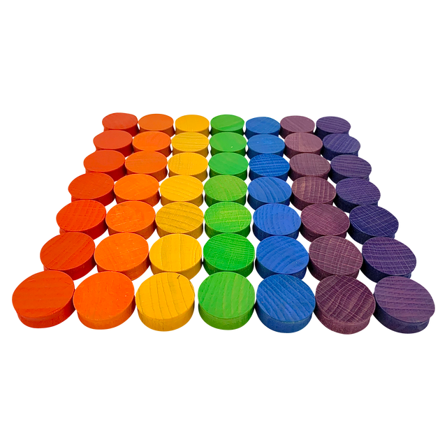 Mini Rainbow Concave 3cm/49pc houten schijven in regenboogkleuren, perfect voor sensorisch spel en educatief speelgoed in de categorie bouwsets.