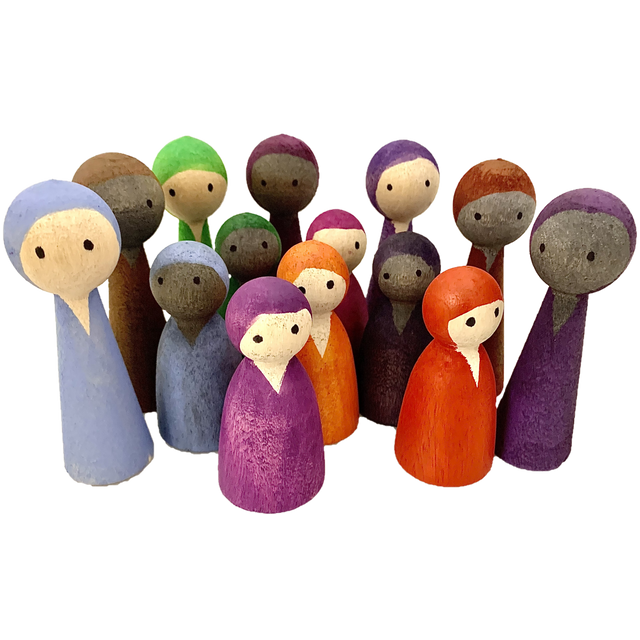 Set van 14 kleurrijke houten poppetjes in hoodie-stijl, perfect als decoratie of speelgoed. Hoodies/14pc in diverse kleuren voor creatieve toepassingen.