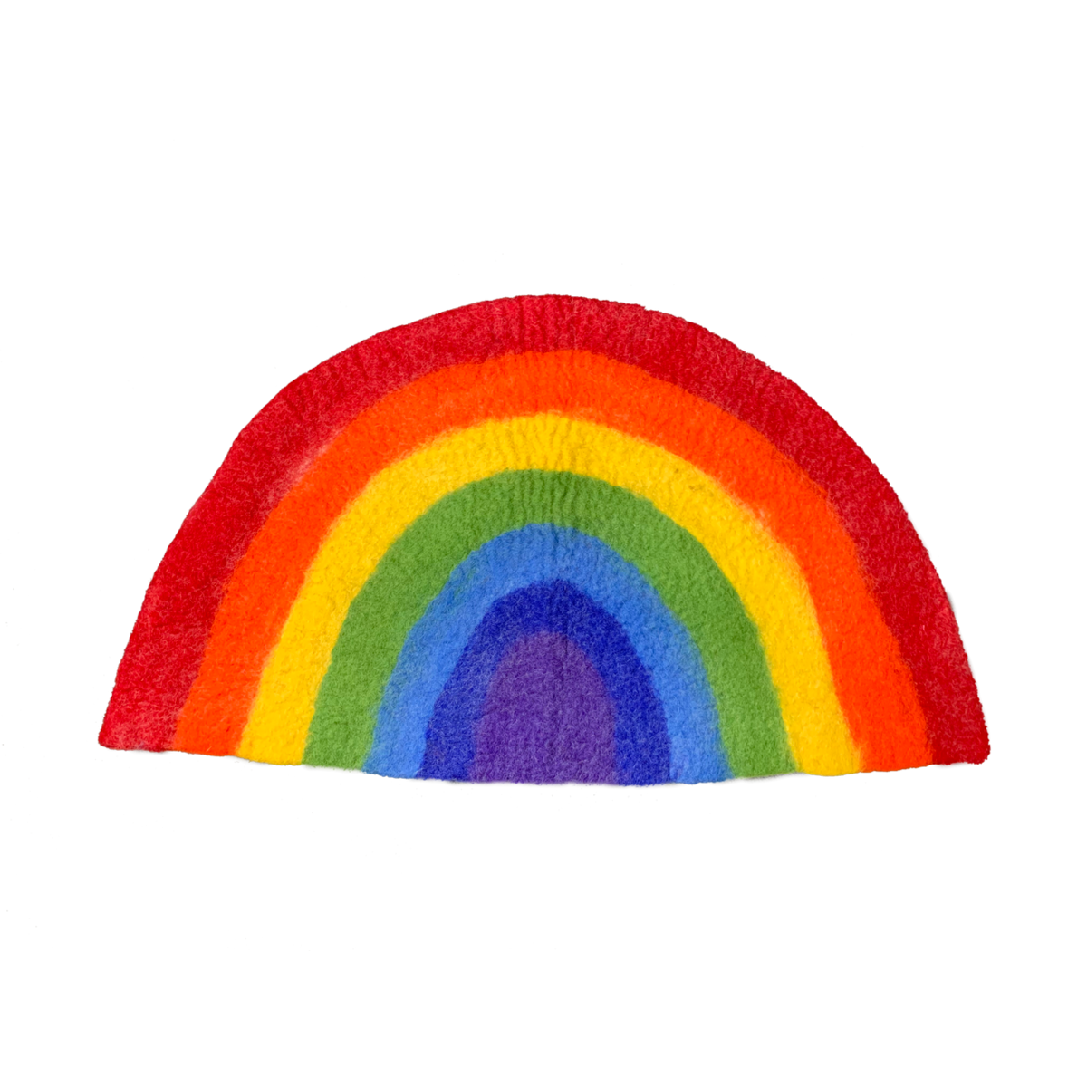 Half Moon Rainbow Mat in halve cirkelvorm met levendige regenboogkleuren, ideaal als kinderkamerdecoratie of speelse deurmat.